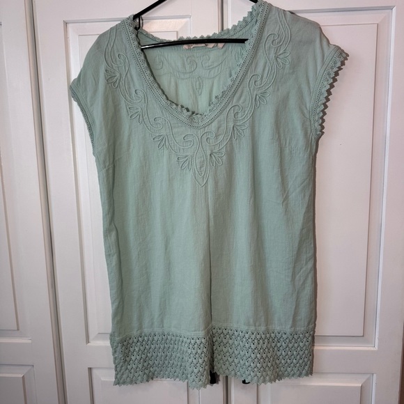 Soft Surroundings Tops - Soft Surroundings Womens Aqua Tunic Boho Size XS Embroidery and detailed trim.